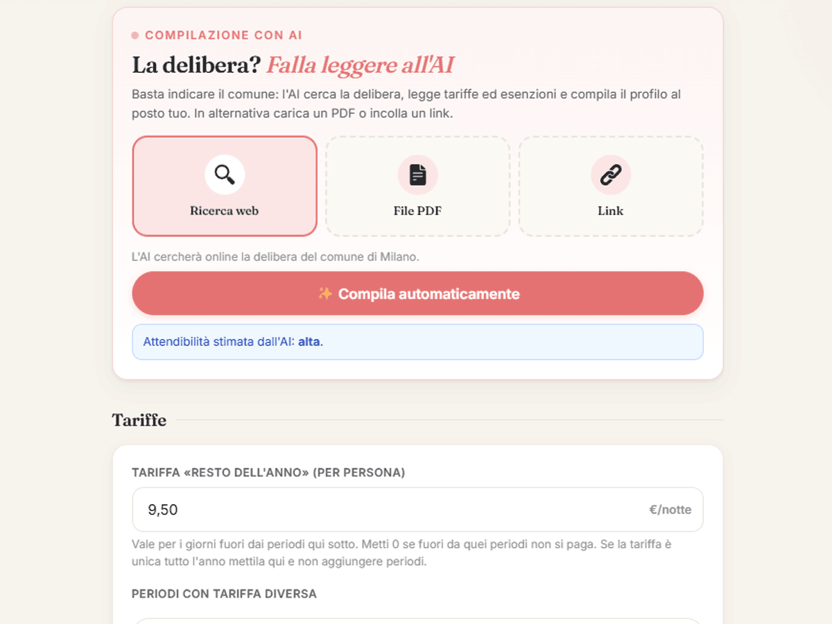 L'AI legge la delibera comunale e configura la tassa di soggiorno